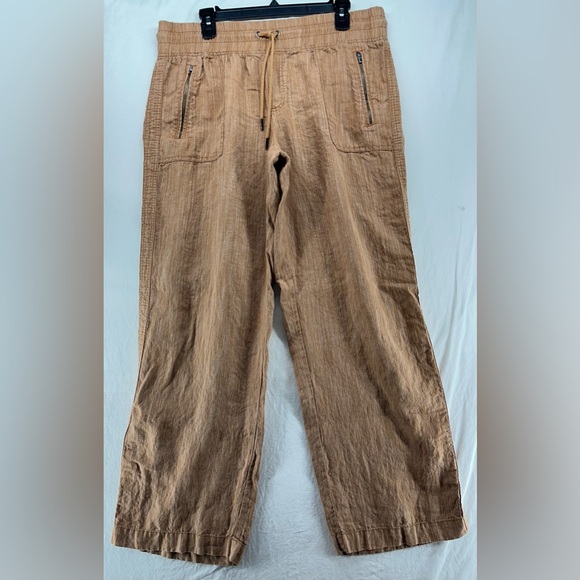 Athleta Pants - Athleta Cabo Linen Textured Wide Leg Pants Womens 16T Drawstring Tan Brown